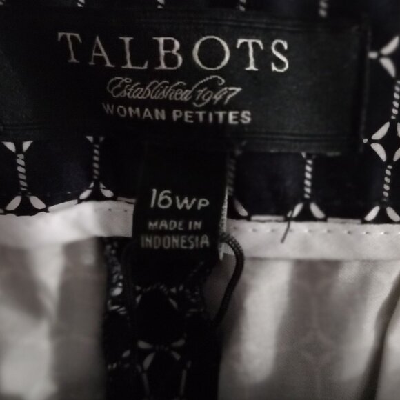 Talbots Woman Petites 16WP Geometric Print Pants Black White Career Casual NWT - Picture 3 of 15